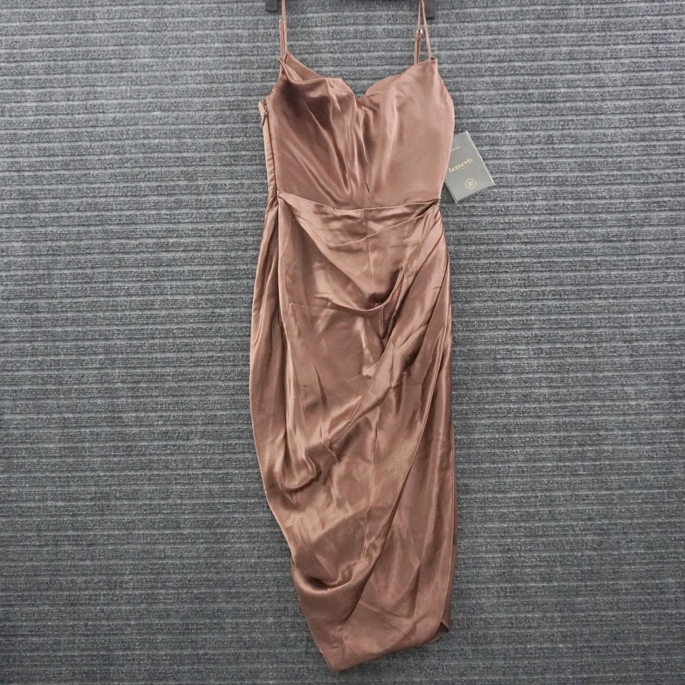 House of CB Reva Midi Dress XS Toffee Brown Satin Draped Corset Cocktail SB5813D